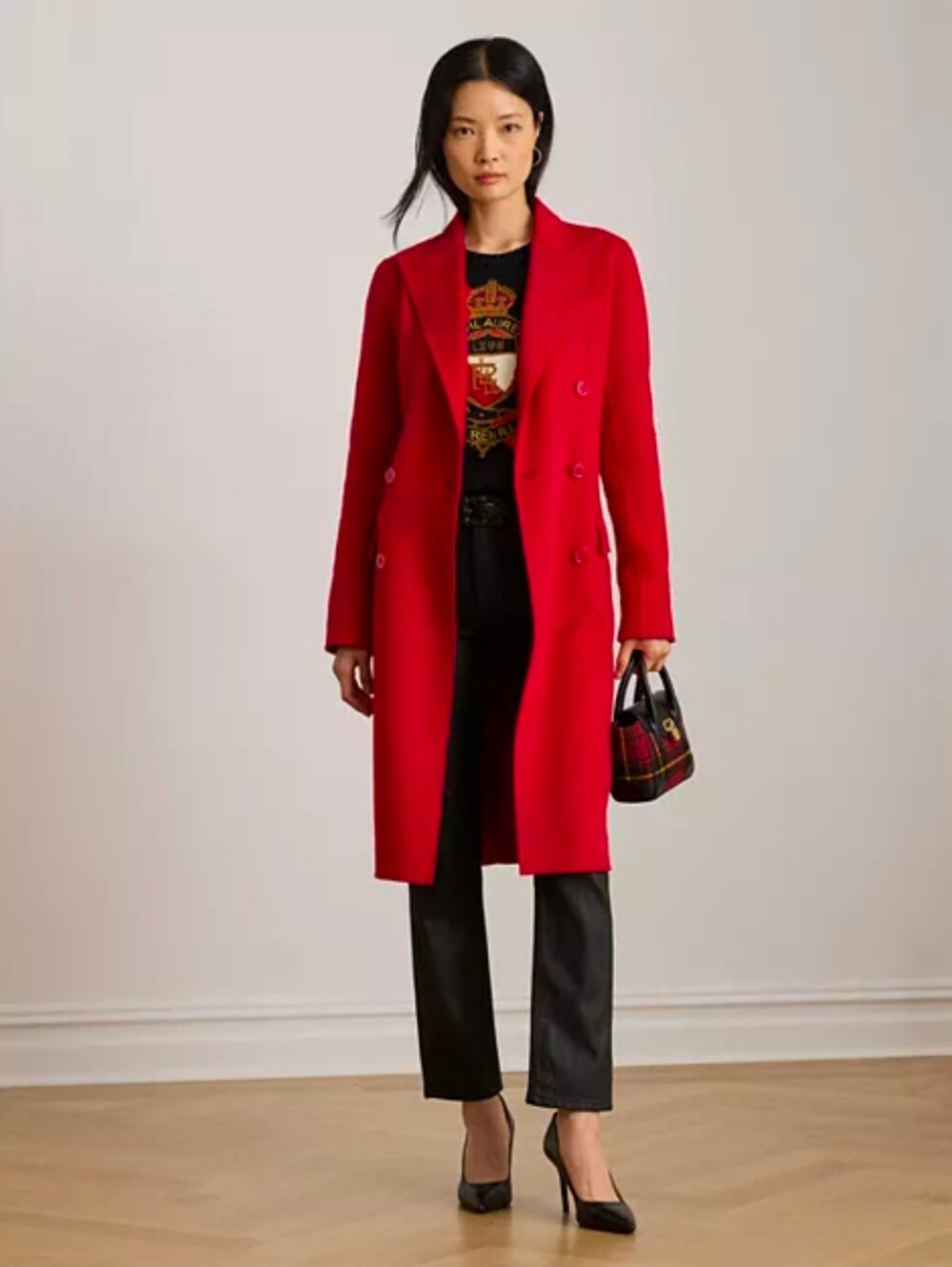 Lauren Ralph Lauren Red Double-Breasted Trench Coat Msrp $545